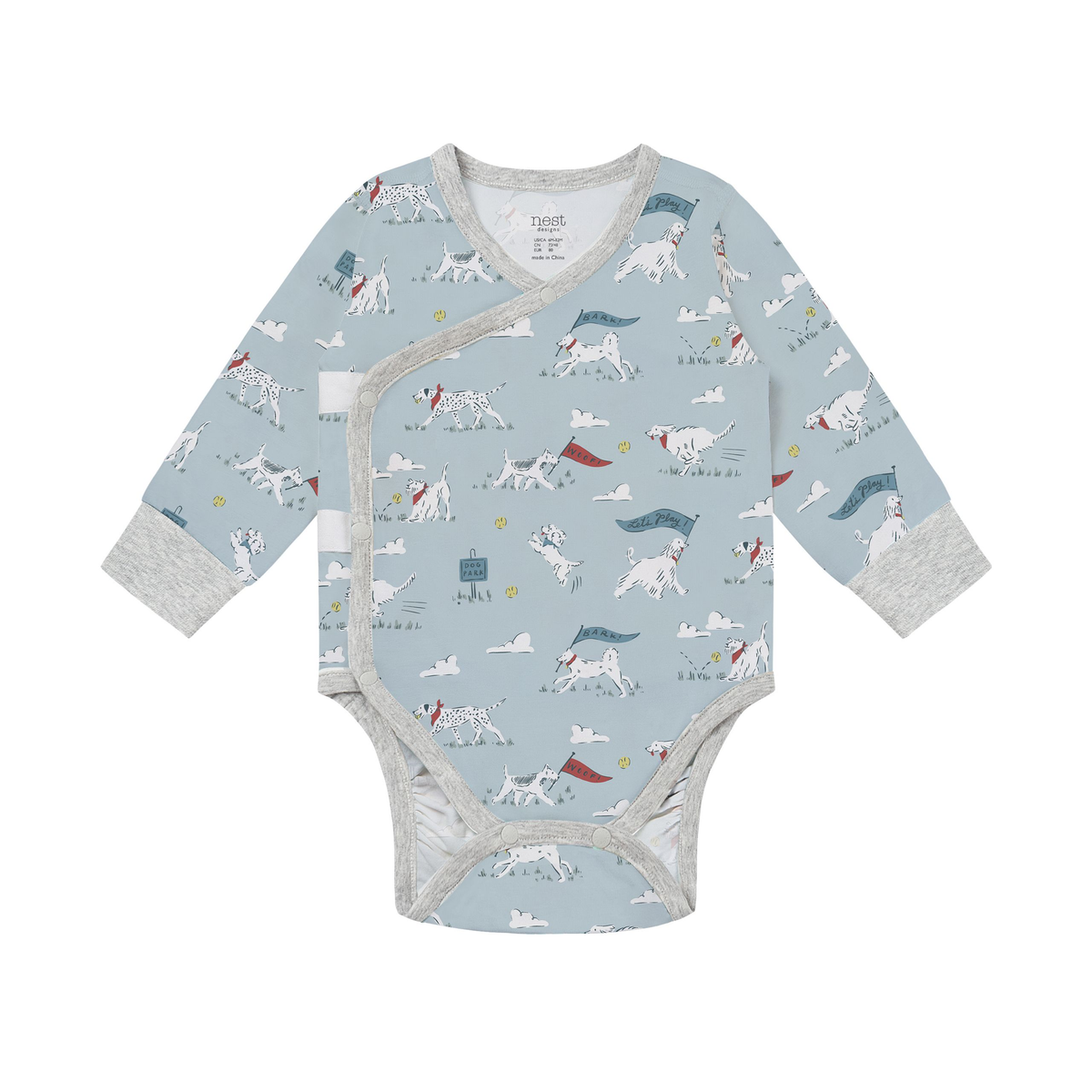 Nest Designs Long Sleeve Kimono Onesie - Puppy park