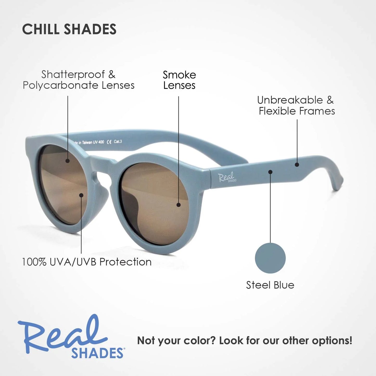 REAL SHADES Chill Unbreakable UV Fashion Sunglasses, Steel Blue - sun glasses