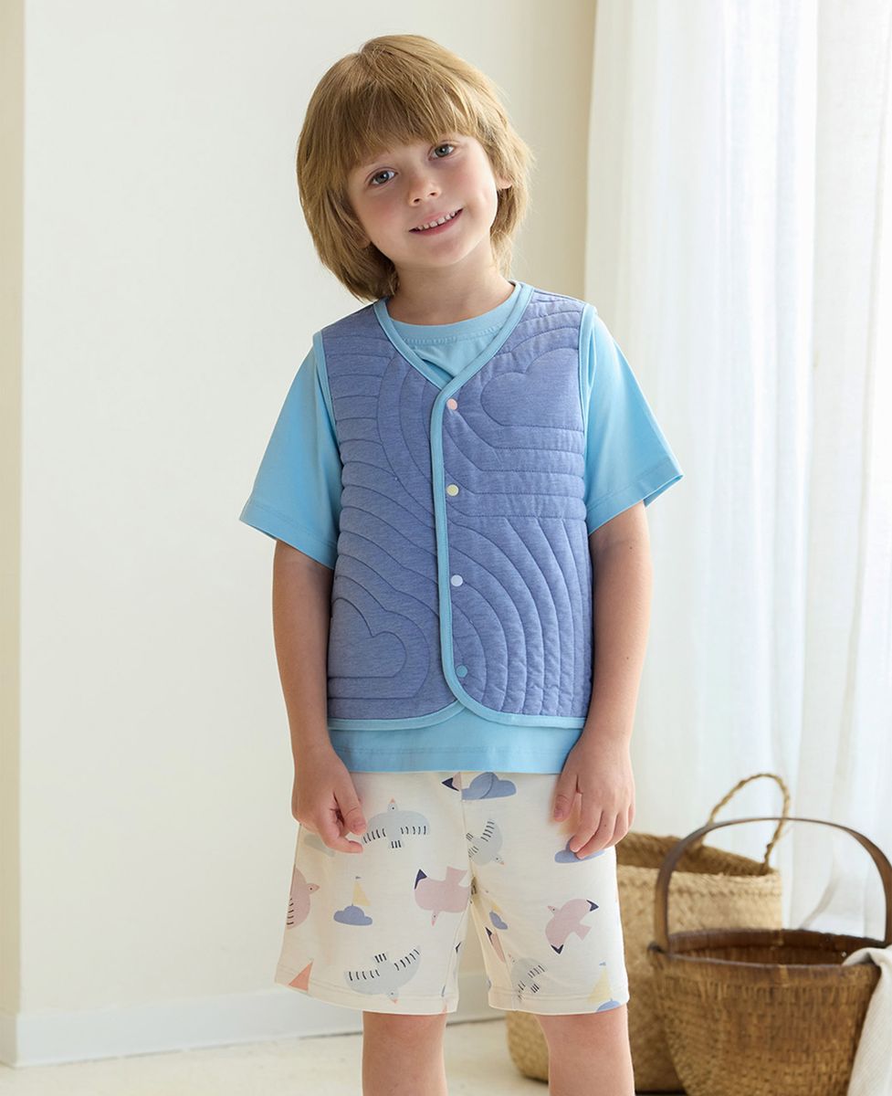 Petite Revery Quilted Reversible Cloud Vest - Forget-Me-Not