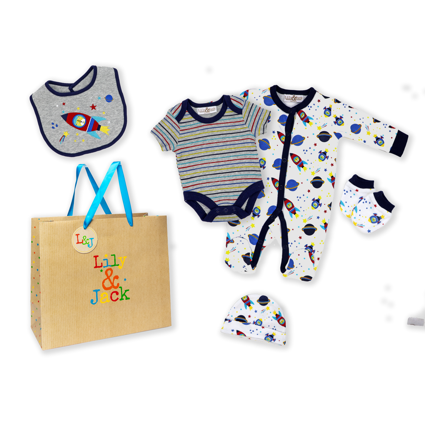 ROSE TEXTILE Boys 5PC Set With Gift Bag- Space Rocket