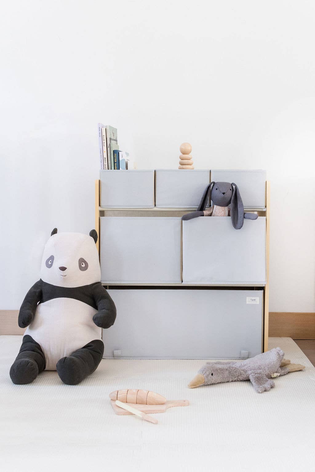 Recycled Fabric Multi-Bin Toy Organizer: Gray