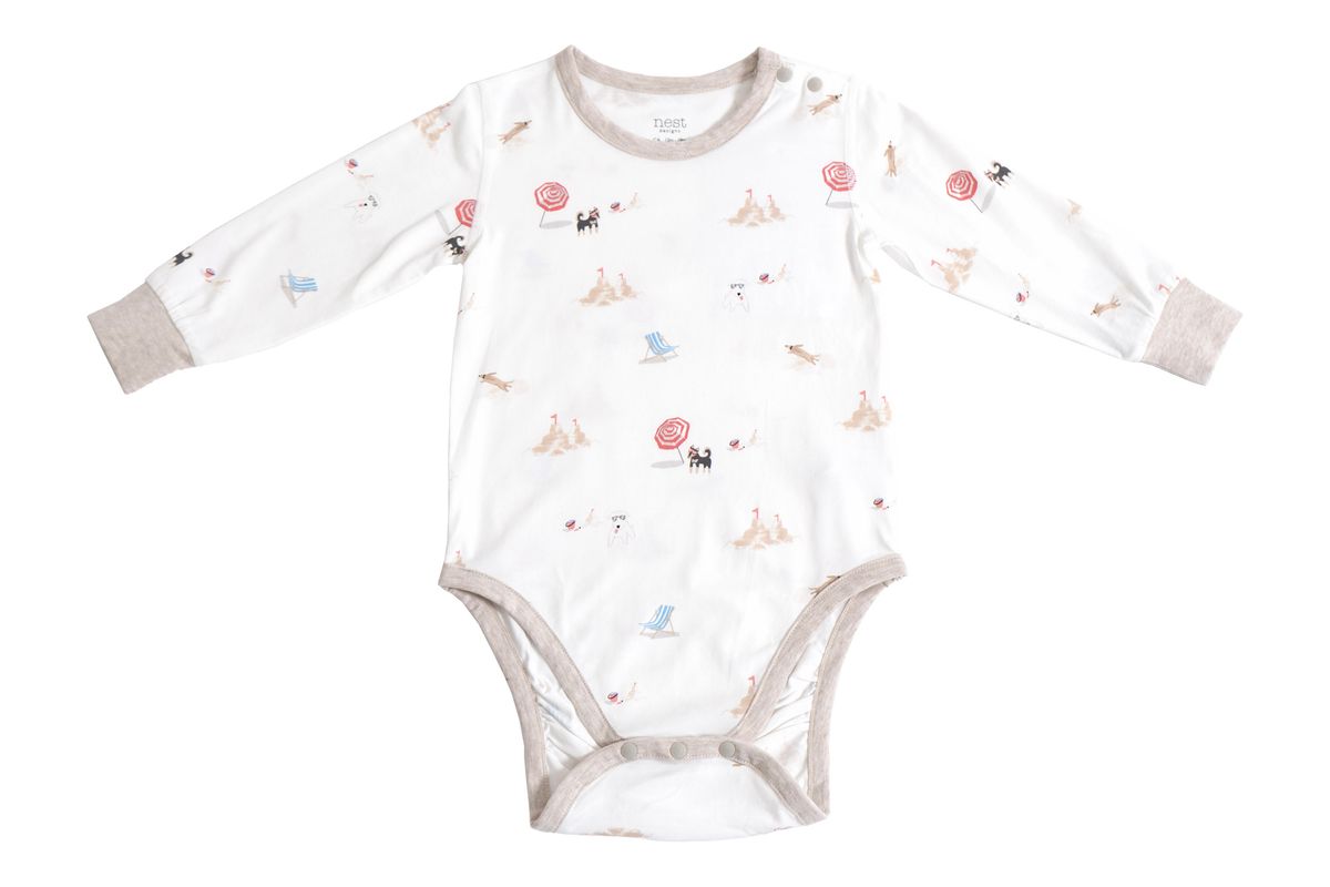 Nest Designs Long Sleeve Onesie (Bamboo Jersey) - Beach Daze
