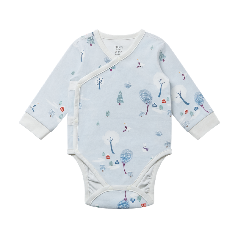 Nest Designs Long Sleeve Kimono Onesie (Organic Cotton) - Snowy Snuggles