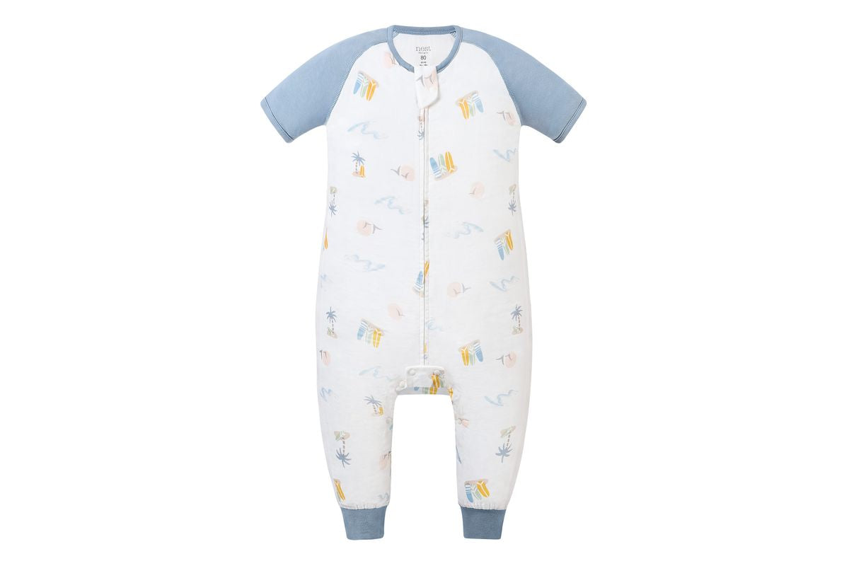 Nest Designs Raglan Short Sleeve Footed Sleep Bag 0.6 TOG (Bamboo Pima) - Pastel Waves