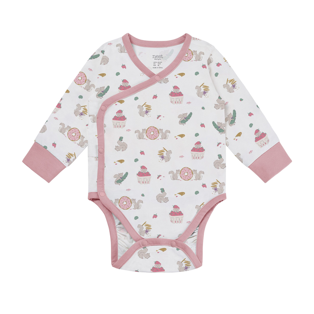 Nest Designs Long Sleeve Kimono Onesie (Organic Cotton) - Very Squirrelly
