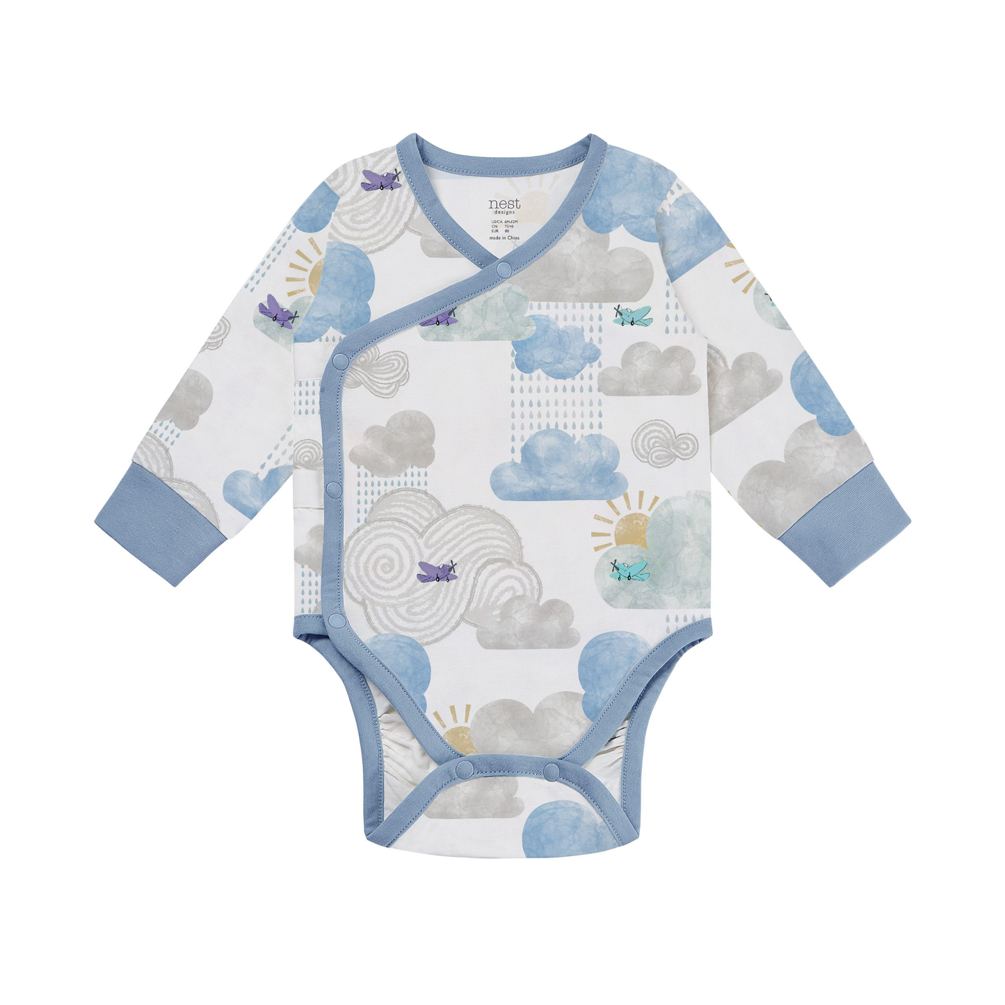 Nest Designs Long Sleeve Kimono Onesie (Organic Cotton) - Fluffy Puffs
