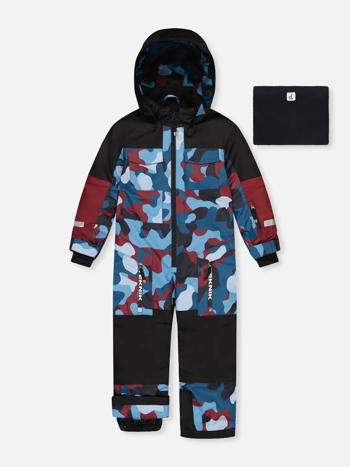 DEUX PAR DEUX Kids One Piece Teknik Snowsuit Bright Orange and Blue