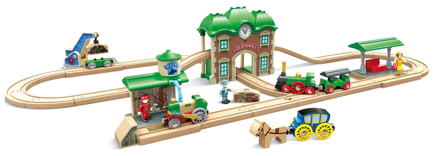 Hape WOODEN RETRO TRAIN & STATION SET