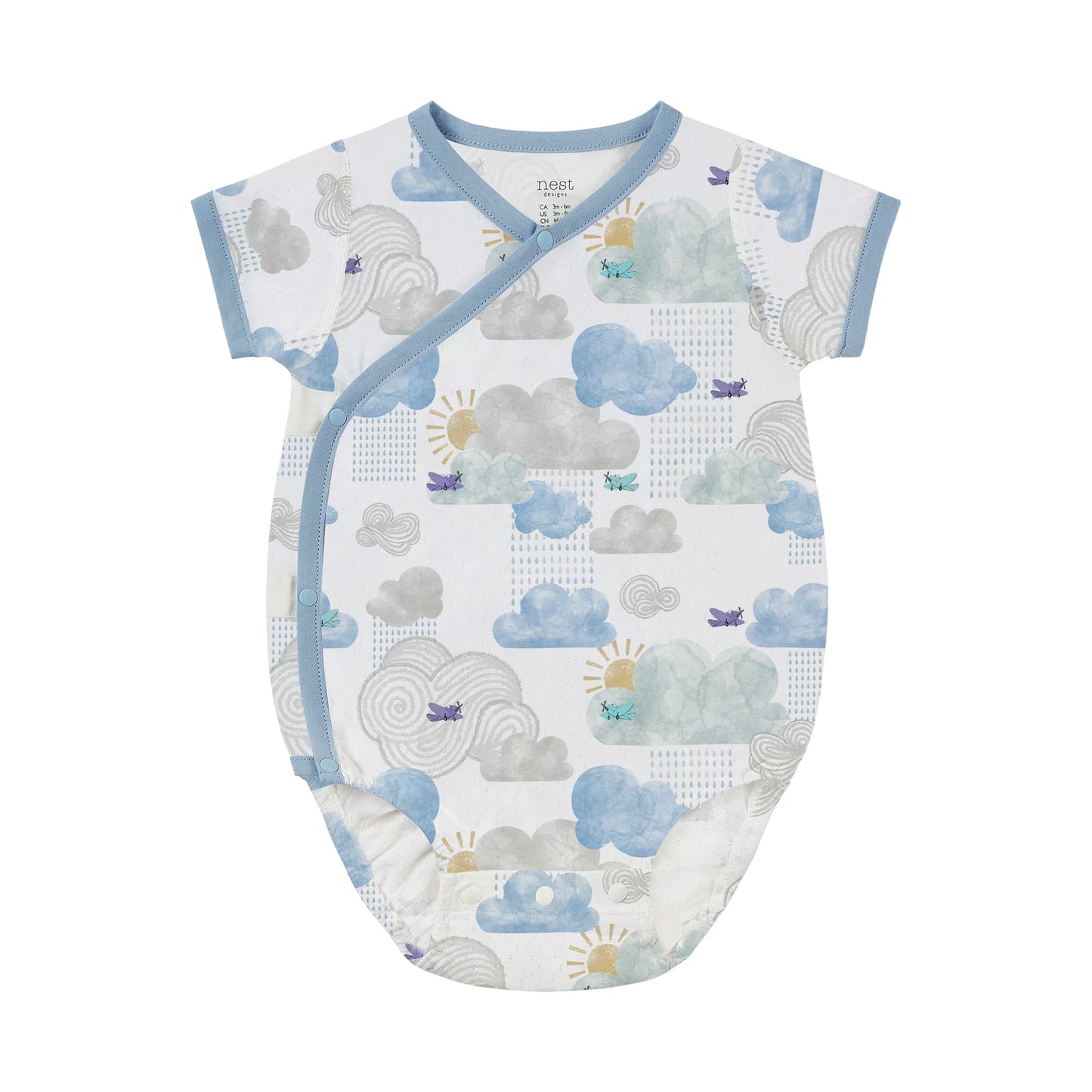 Nest Designs Short Sleeve Kimono Onesie - Fluffy Puffs