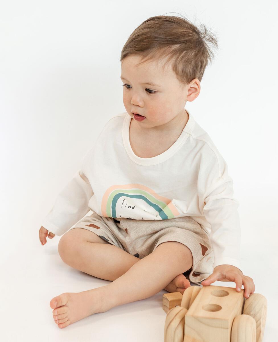 Petite Revery Rainbow Long Sleeve Drop Shoulder Tee - Vanilla