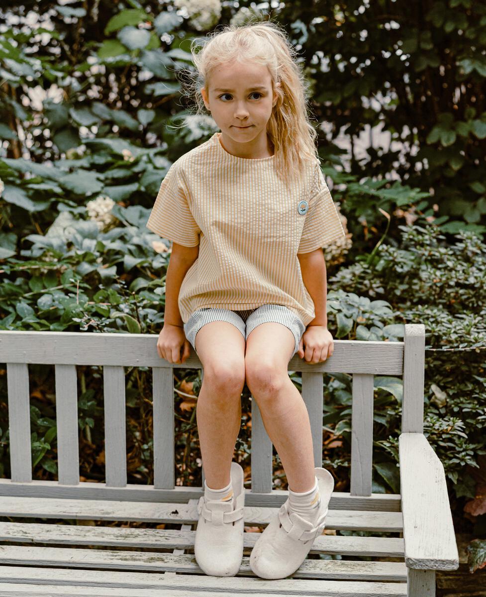 Petite Revery Seersucker Cotton Short Sleeve Top - Sunny Stripe