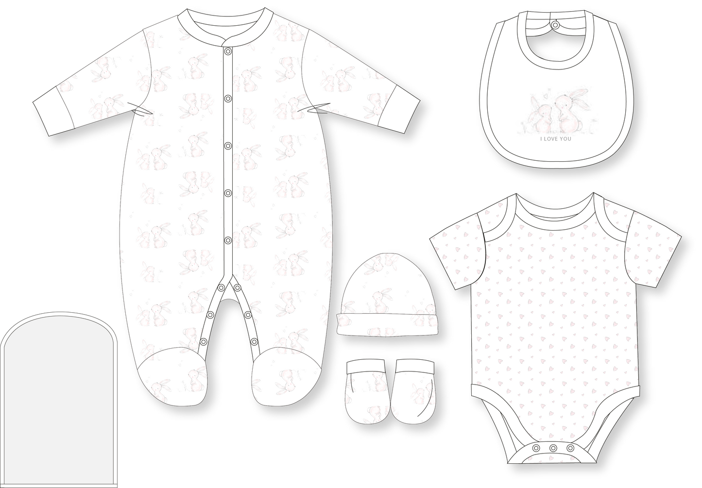 ROSE TEXTILE Girls 5 Piece Multipack Set-Bunny