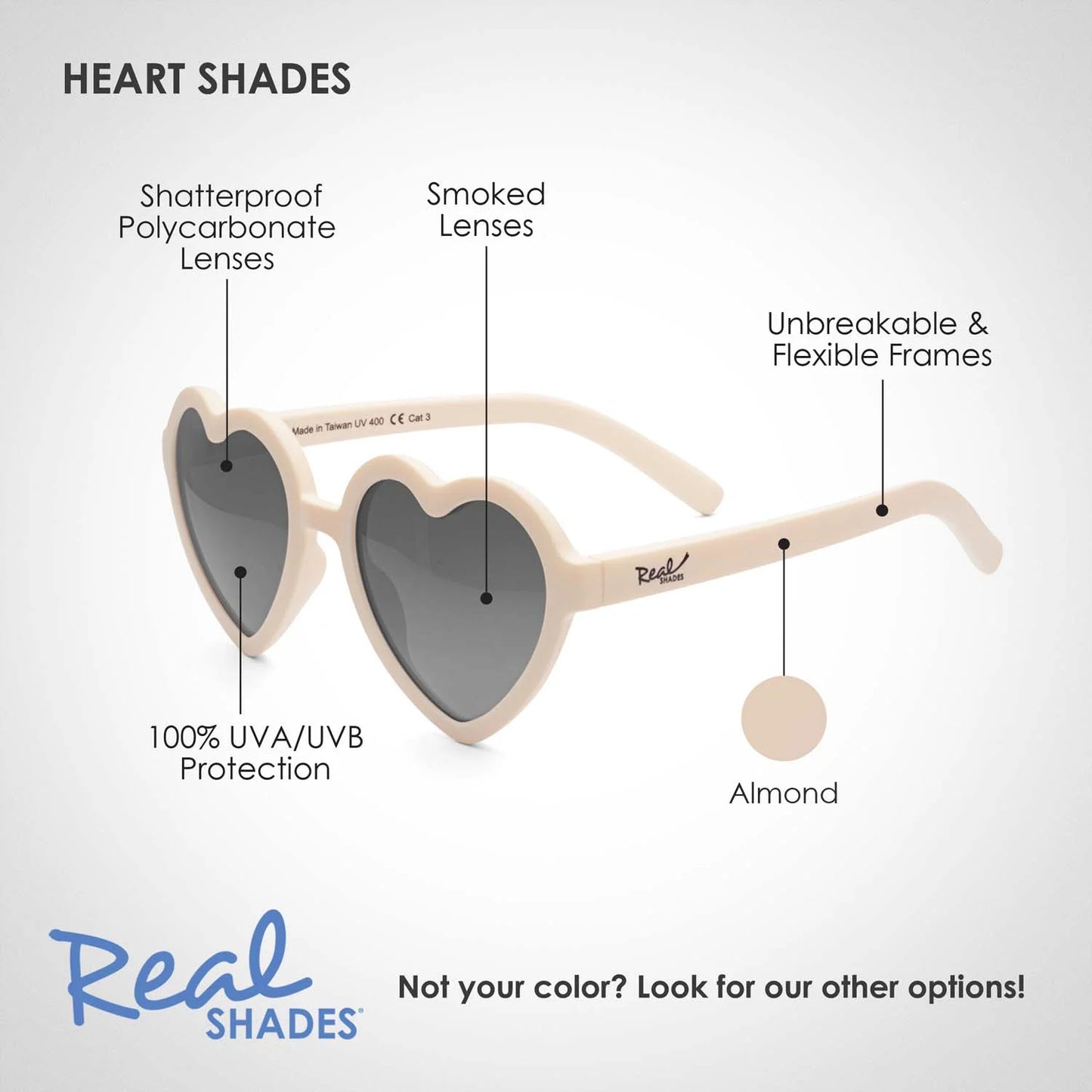 REAL SHADES Heart Unbreakable UV Sunglasses, Almond
