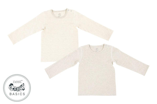 Nest Designs Basics Organic Cotton Ribbed Long Sleeve T-Shirt (2 Pack ) - Light Grey