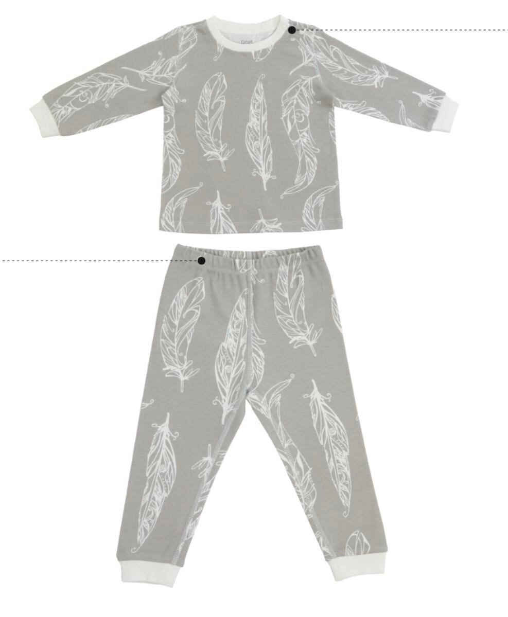 Nest Designs Long Sleeve Two-Piece Pj Set (Organic Cotton) - Feather Grey