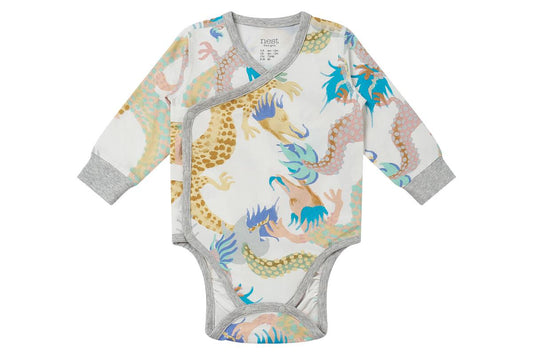 Nest Designs Long Sleeve Kimono Onesie (Avocado Bamboo) - Dragon Dancede