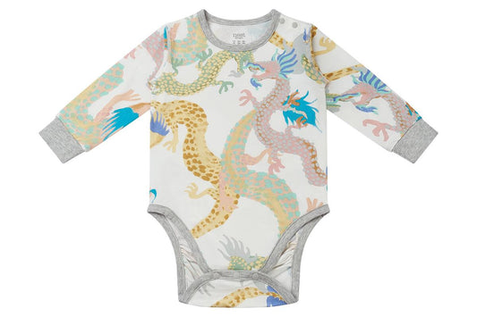 Nest Designs Long Sleeve Onesie (Avocado Bamboo) - Dragon Dance