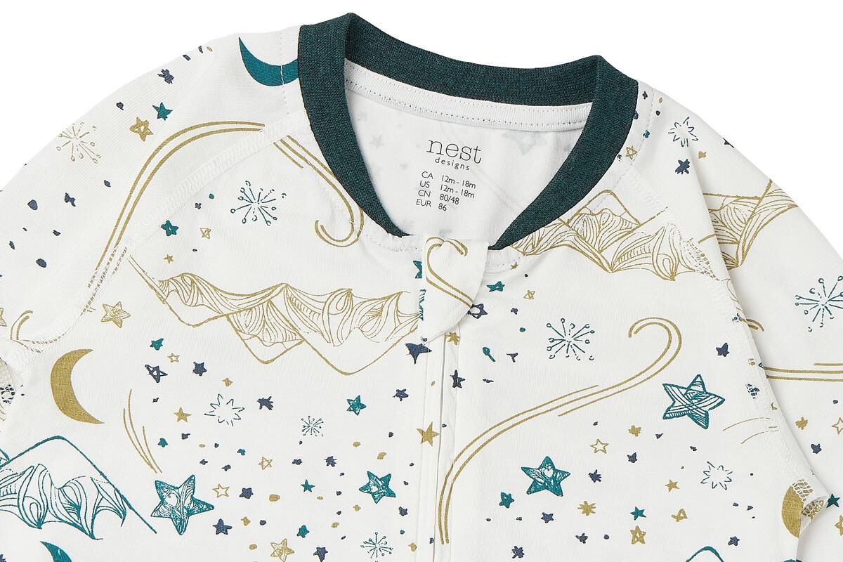 Zip Long Sleeve Footless Sleeper - stars white (Avocado Bamboo)