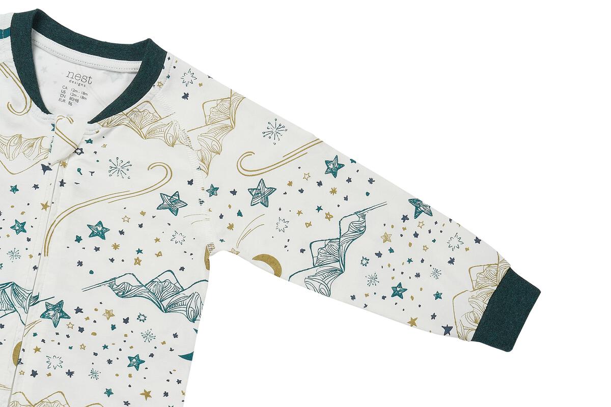 Zip Long Sleeve Footless Sleeper - stars white (Avocado Bamboo)