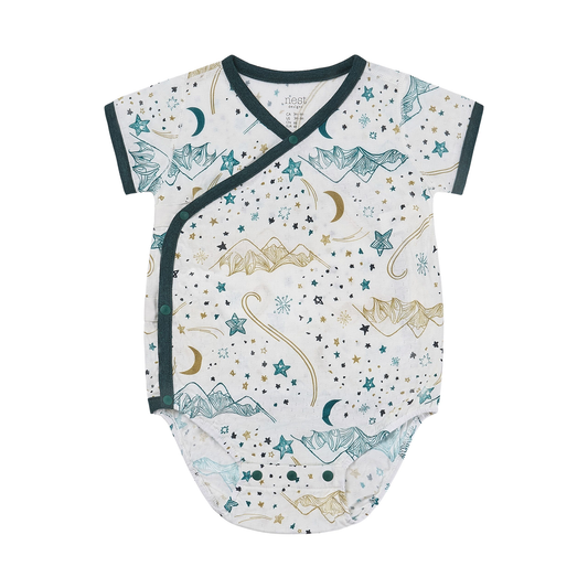Nest Designs Short Sleeve Kimono Onesie - star white