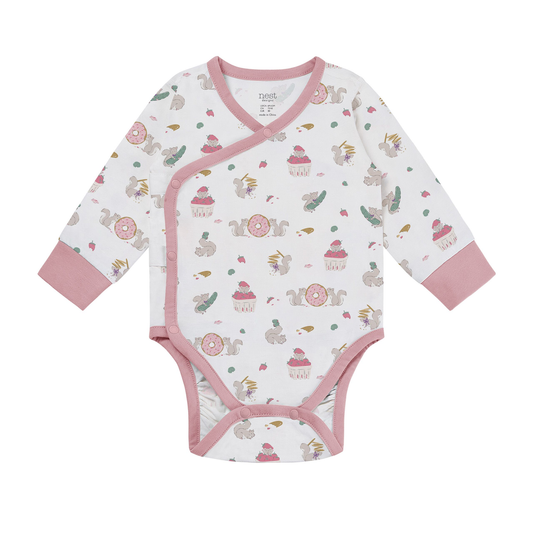 Nest Designs Long Sleeve Kimono Onesie - very squirrelly