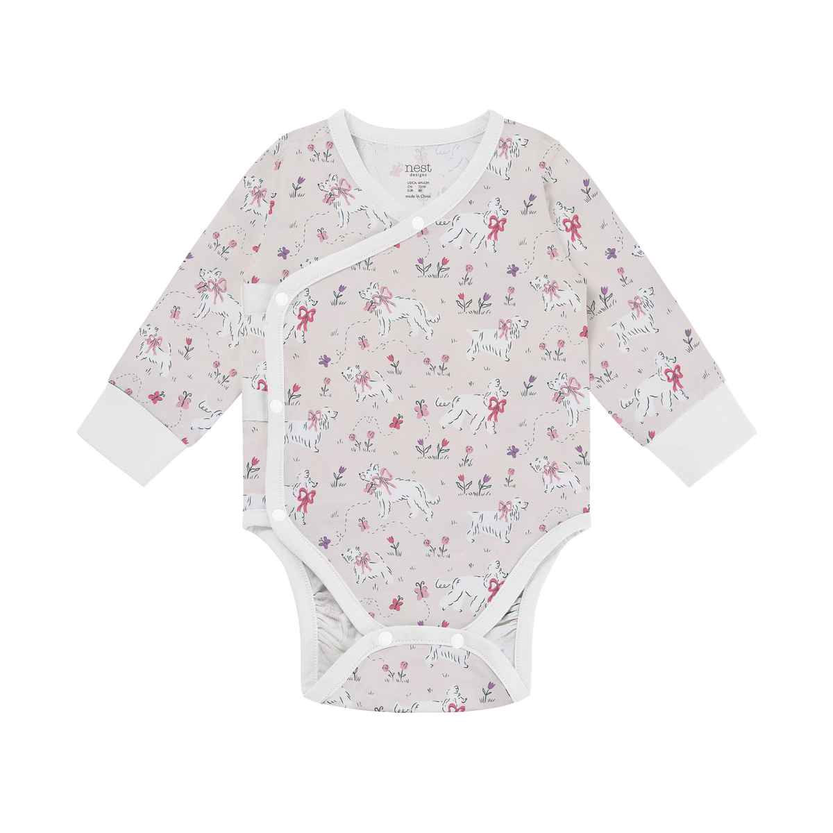 Nest Designs Long Sleeve Kimono Onesie - doggie meadow