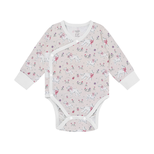 Nest Designs Long Sleeve Kimono Onesie - doggie meadow