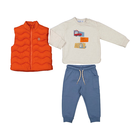 Mayoral 3 piece Pullover vest pants set Orange