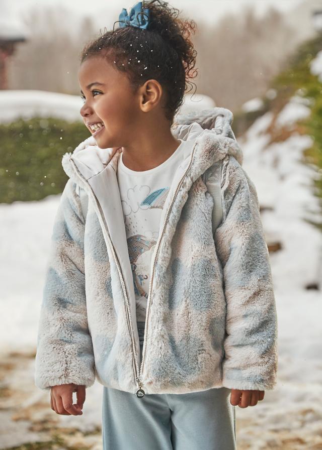 Mayoral Girls Blue Flower Faux Fur Coat