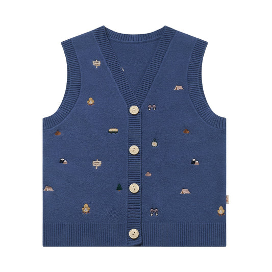 Petite Revery Camp Revery Knit Vest - Deep Sea Blue