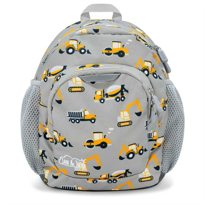 Jan & Jul Little Xplorer Kids Backpack in Grey Construction - front view