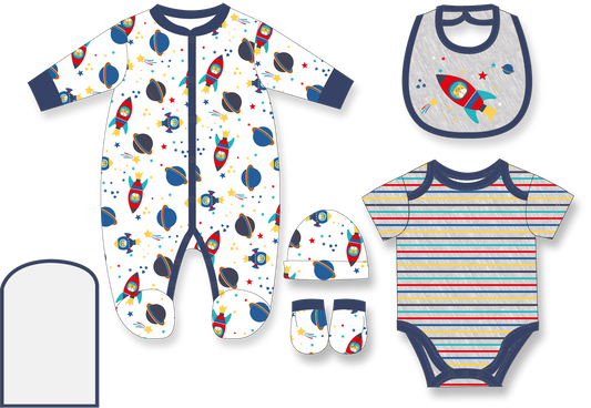 ROSE TEXTILE Boys  5PC Set With Gift Bag- Space Rocket