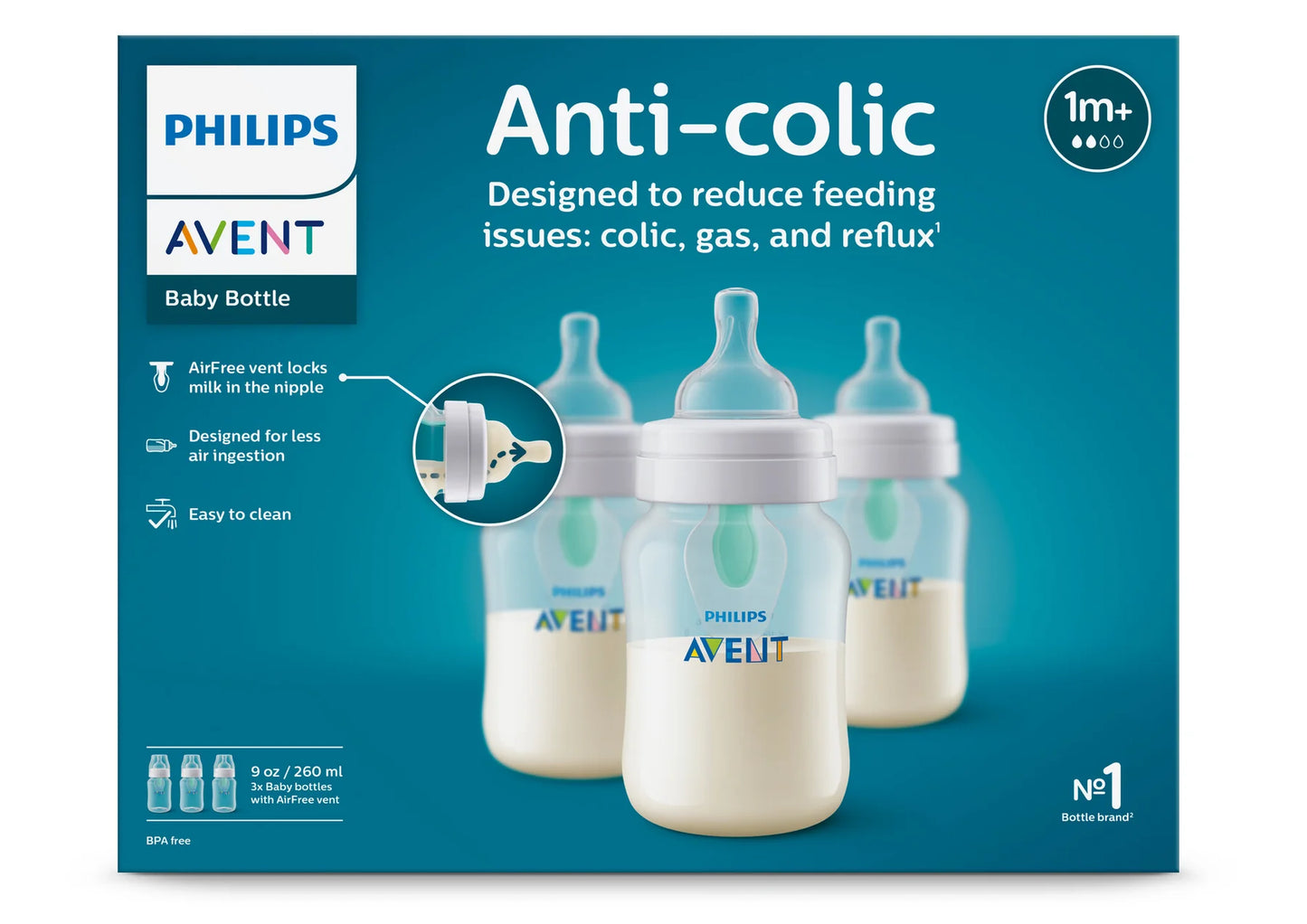 PHILIPS AVENT Anti-colic Baby Bottle with AirFree Vent - 9oz - 3 pack