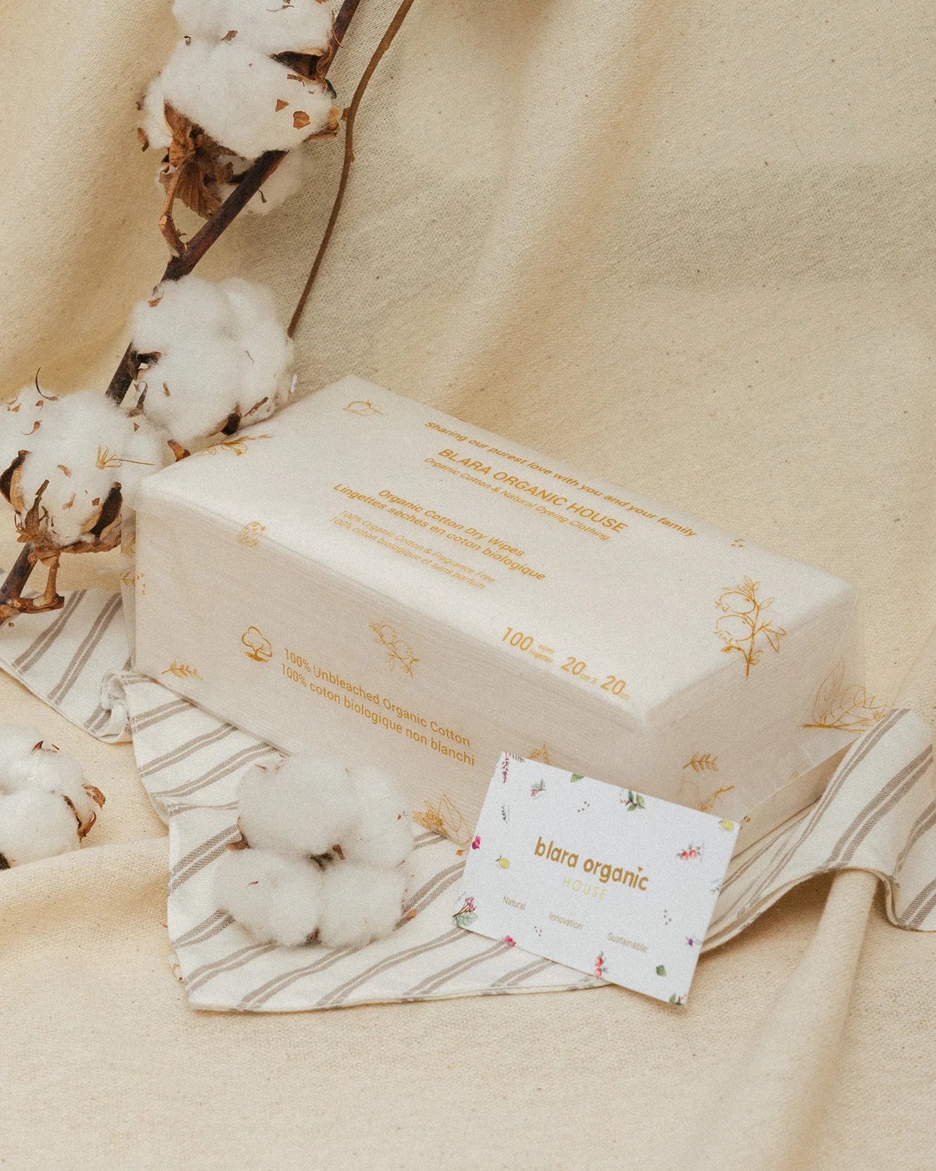 BLARA ORGANIC Organic Cotton Dry Wipes (100 Sheets/Pack)