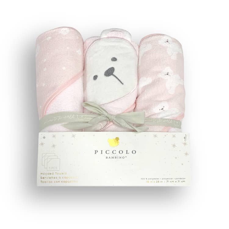 3 Pack Hooded Towels One Size |  28" X 28": Pink