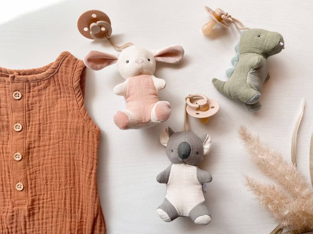 Bitzy Pal Natural Rubber Pacifier & Plush: Bow