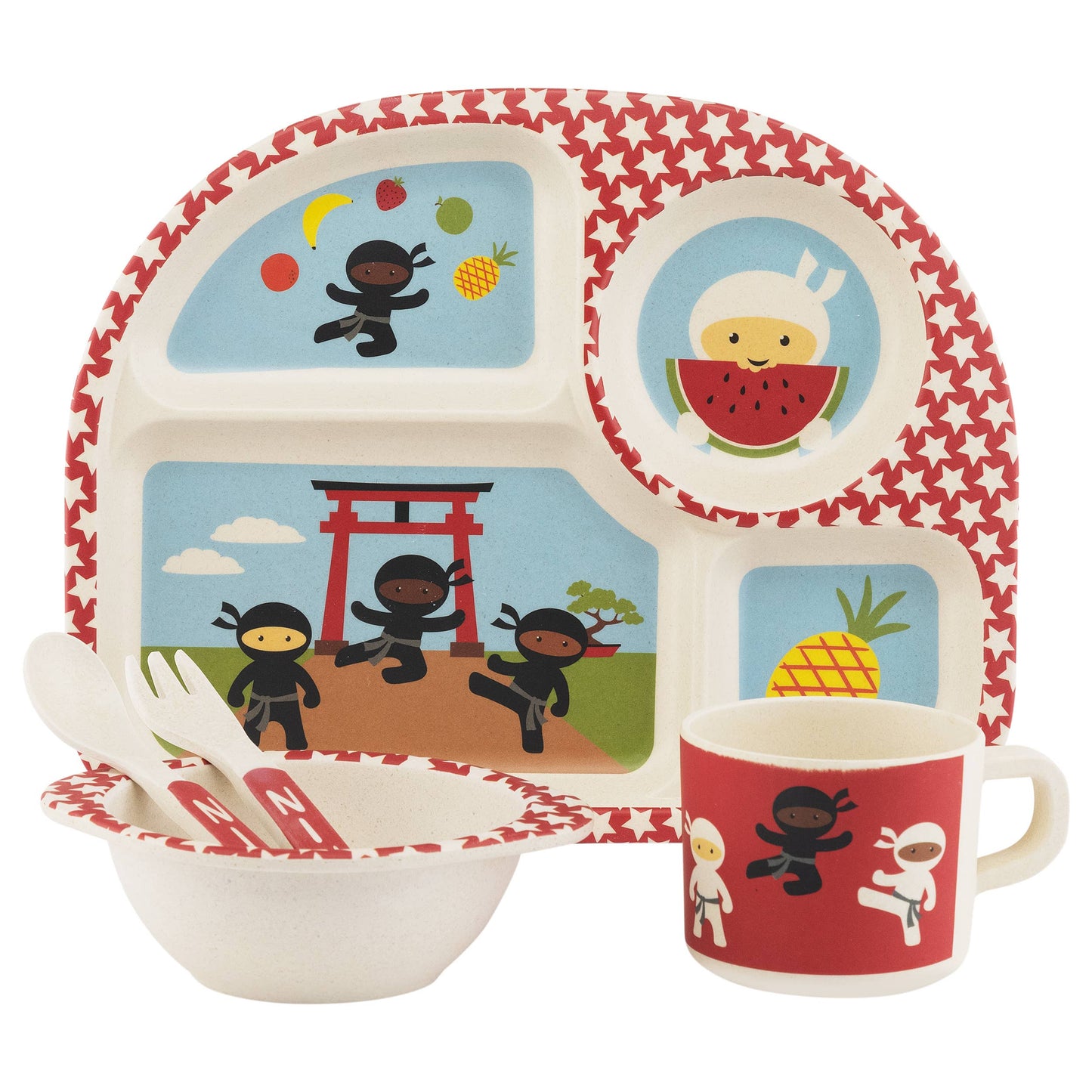 Five Piece Bamboo Dish Set for Kids - Ninjas