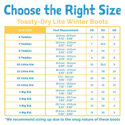 Jan & Jul Toasty-Dry Lite Winter Boots - size chart