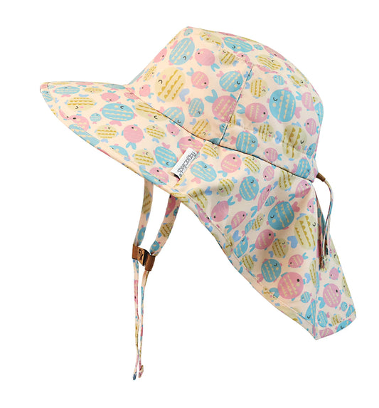 FLAPJACKKIDS Sun Hat with Neck Cape - Kissing Fish