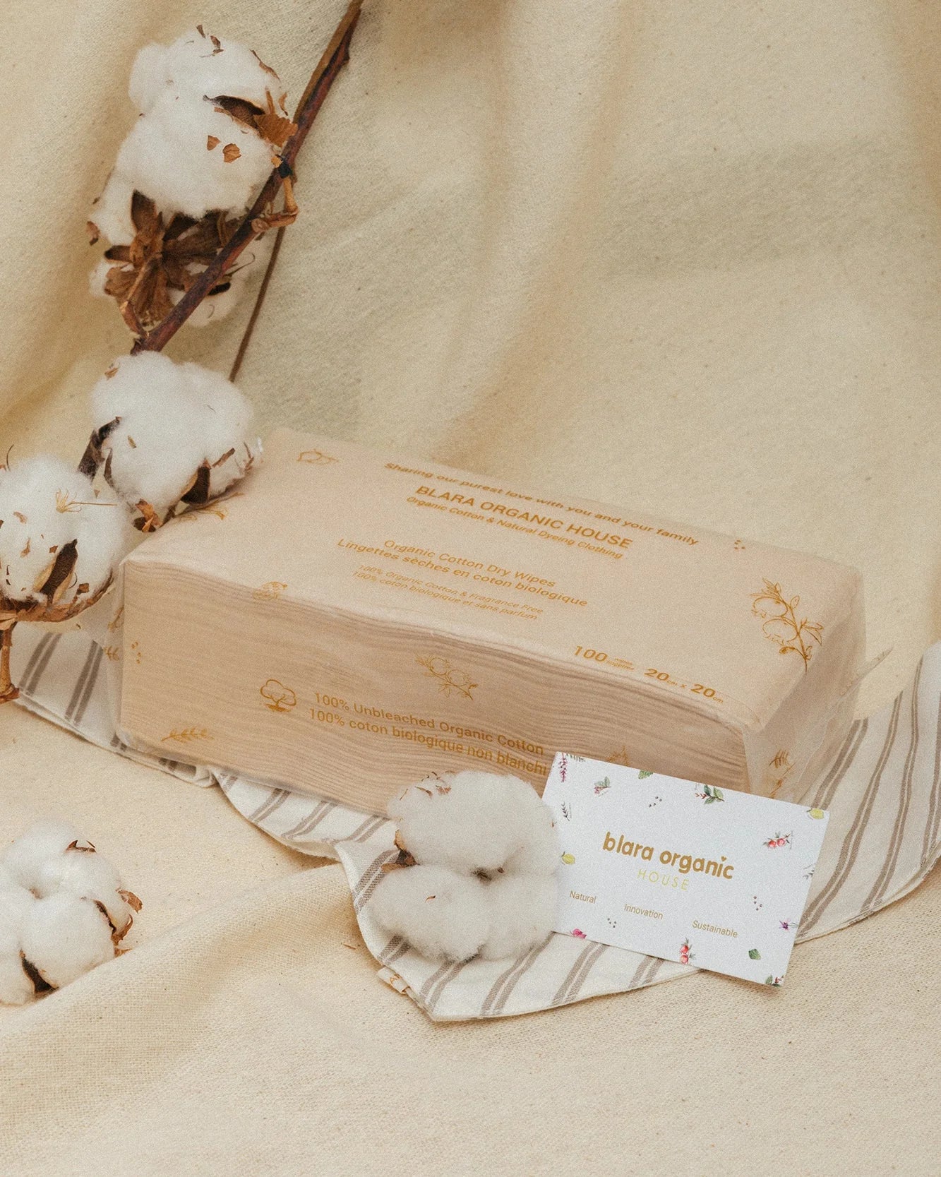 BLARA ORGANIC HOUSE Nature Color Cotton Dry Wipe (100 Sheets/pack)