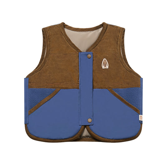 Petite Revery Recycled Polyester + Corduroy Down Vest - Deep Sea Blue