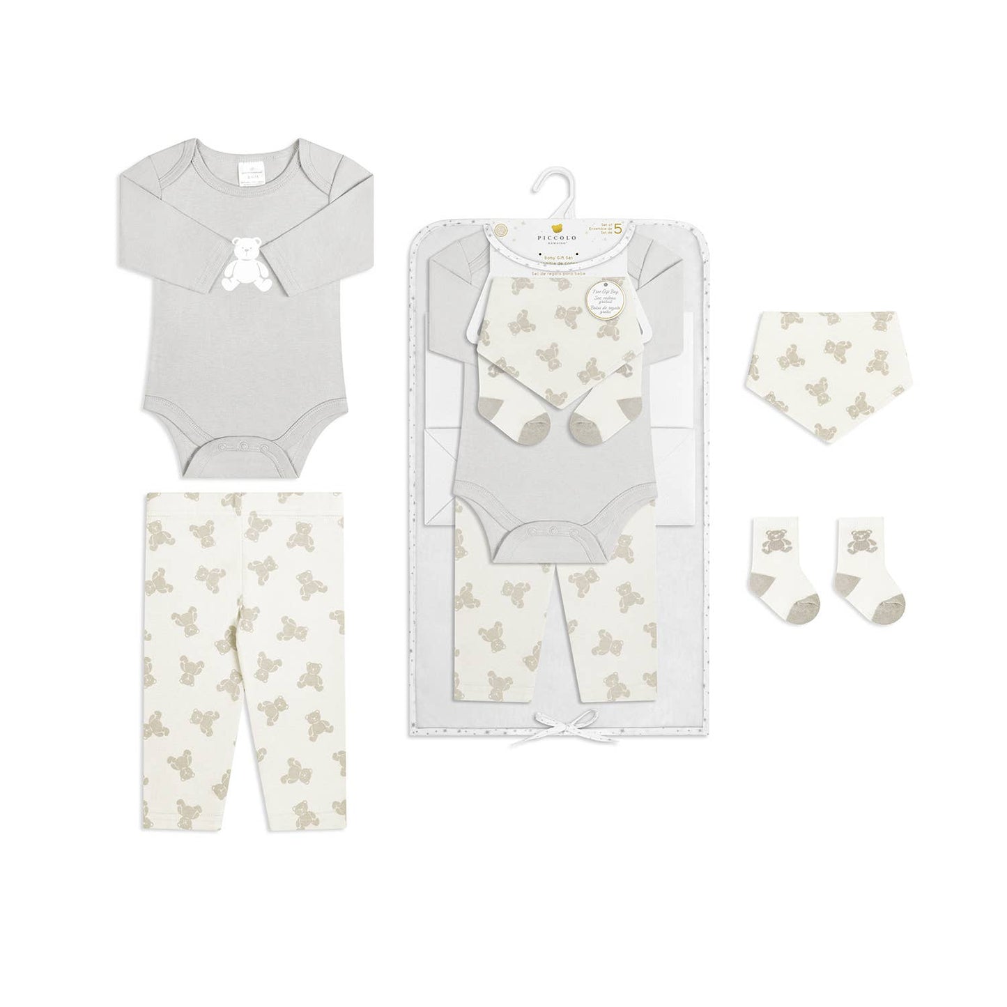 5 pack set: baby bodysuit, legging and accessories Gift SET : Blue