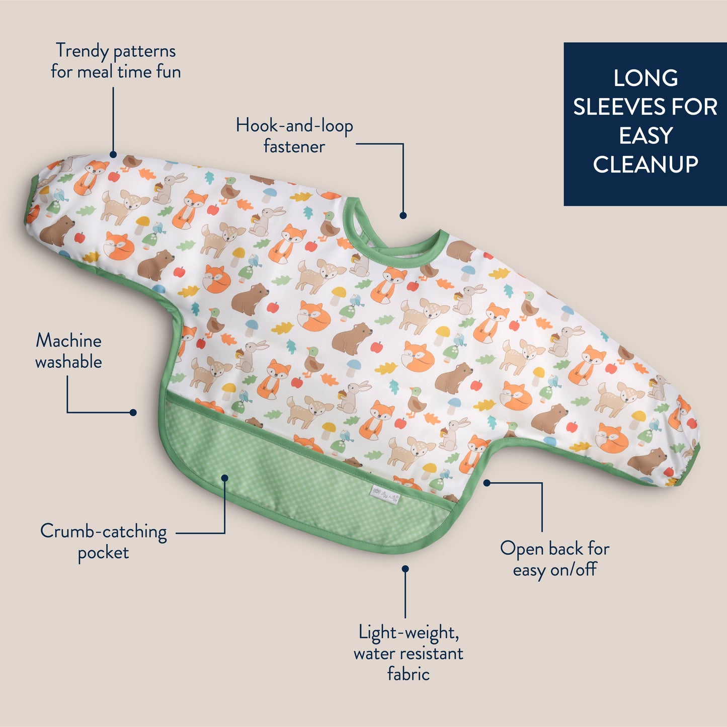 *NEW* Itzy Everywhere Bib™ - Long Sleeve Water-resistant Bib: Woodland