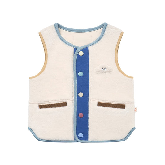 Petite Revery Recycled Fleece + Corduroy Vest - Cloud