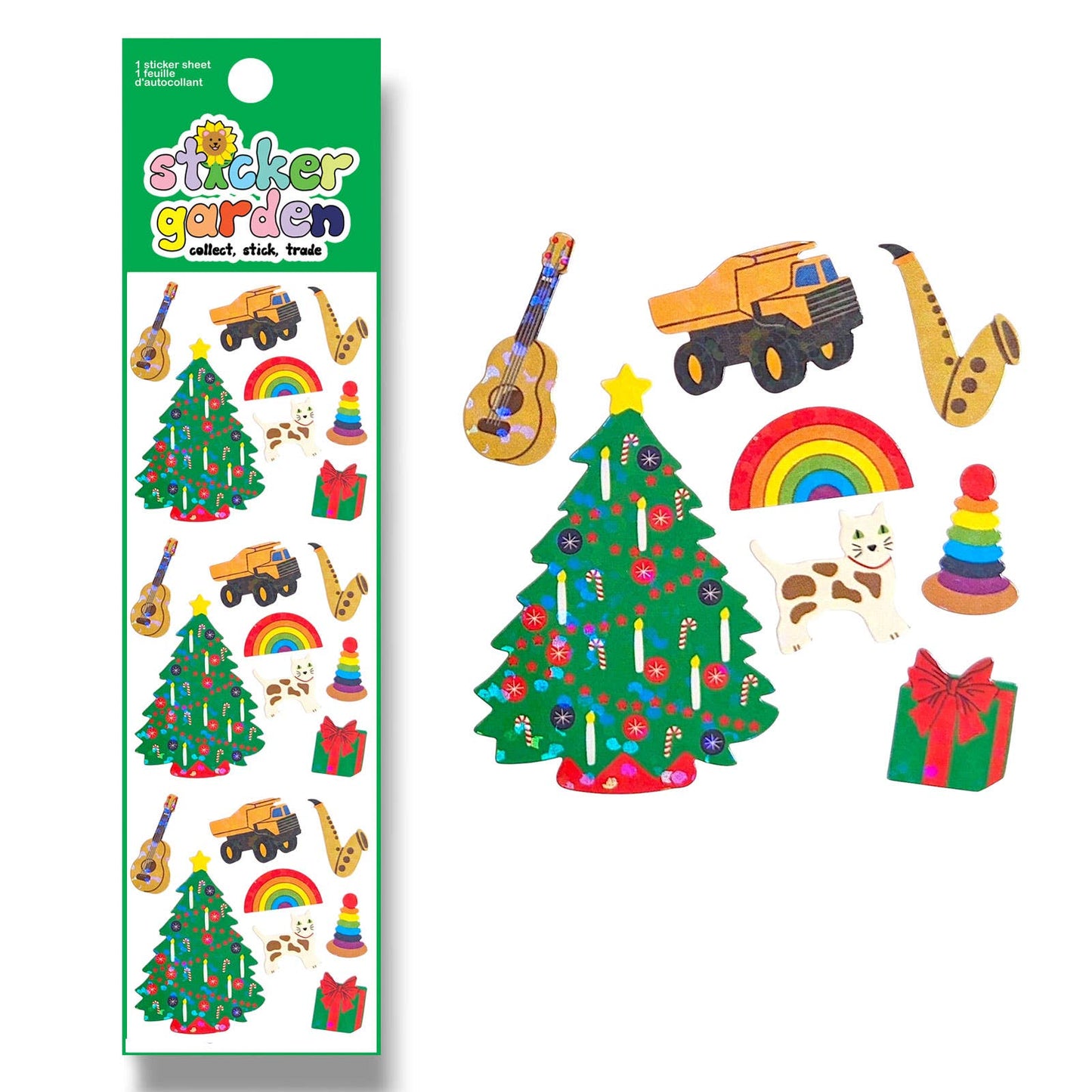 Speckled Christmas Tree and Toys Kids Sticker Sheet 2025