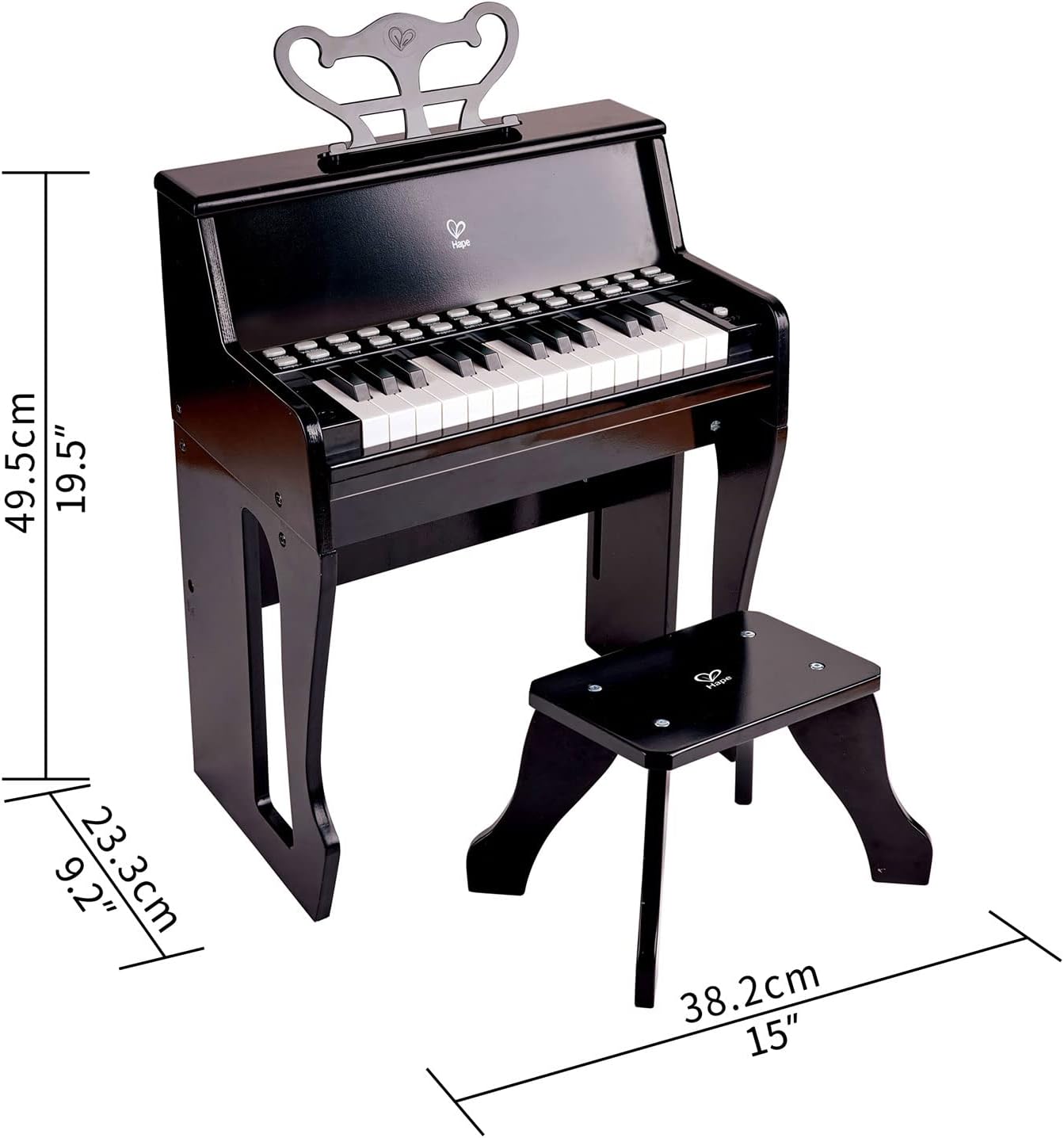 Hape® Learn with Lights Black Piano with Stool