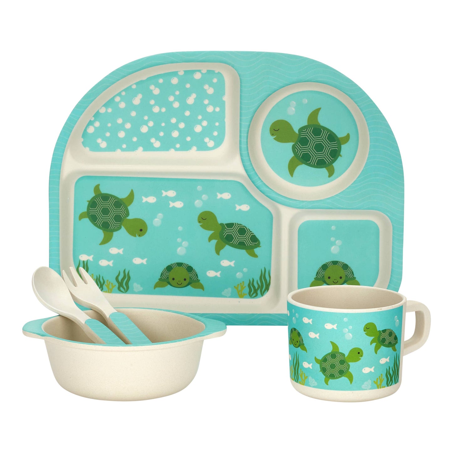 My Funkins Five Piece Bamboo Dish Set for Kids - Sea Turtles