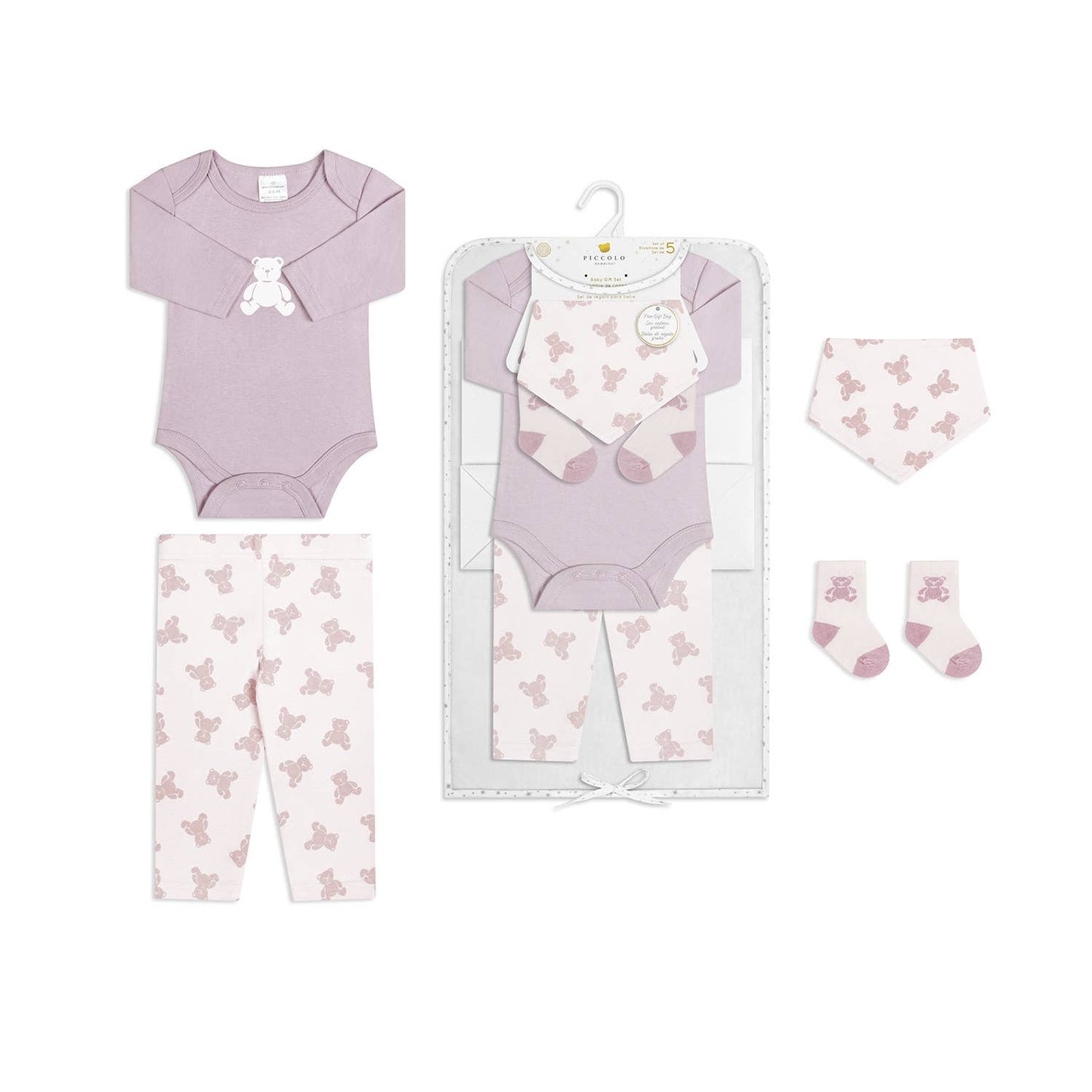 5 pack set: baby bodysuit, legging and accessories Gift SET : Pink