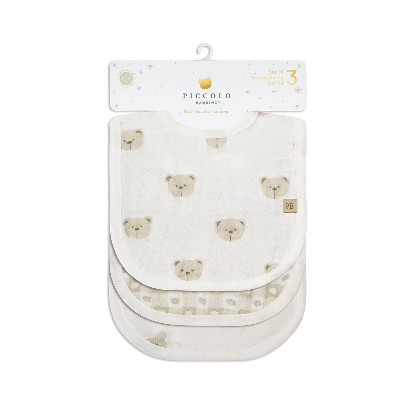 3 Pc Pack Muslin Bibs One Size : White