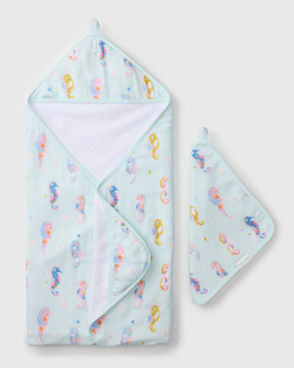 Loulou Lollipop Hooded Towel Set in Painterly Seahorse - product photo